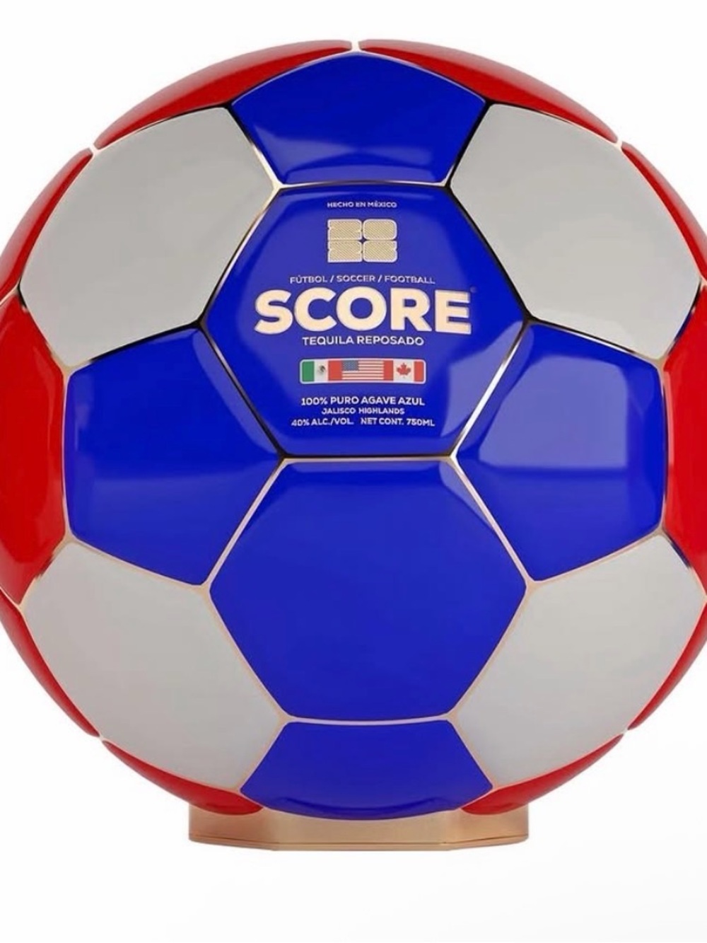 Score Tequila Reposado Soccer Ball Bottle - USA- Blue/Red/White